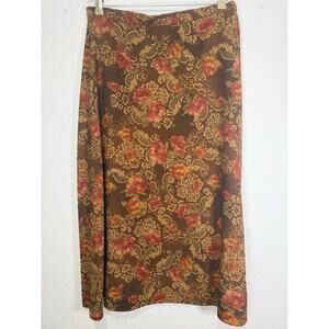 Vintage Brown Floral Midi Womens Skirt Baroque Leopard Cottagecore Size XL Boho